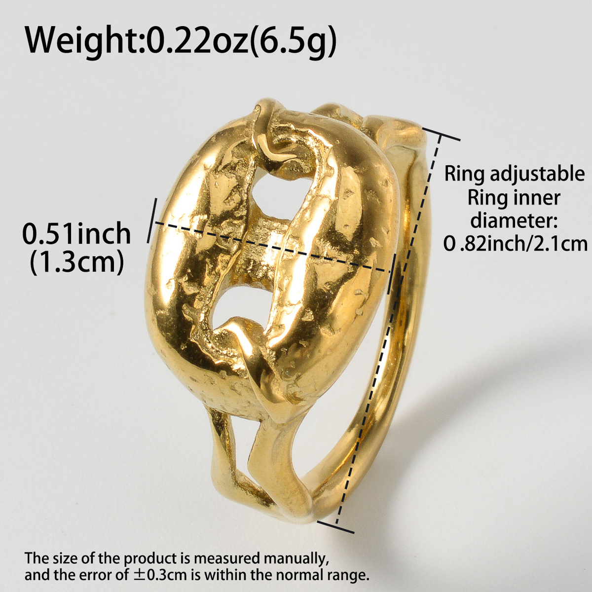 18K Gold Plated Pig Nose Lava Texture Statement Ring